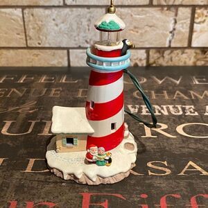 Hallmark Ornament Candy Cane Lookout Lighthouse Santa